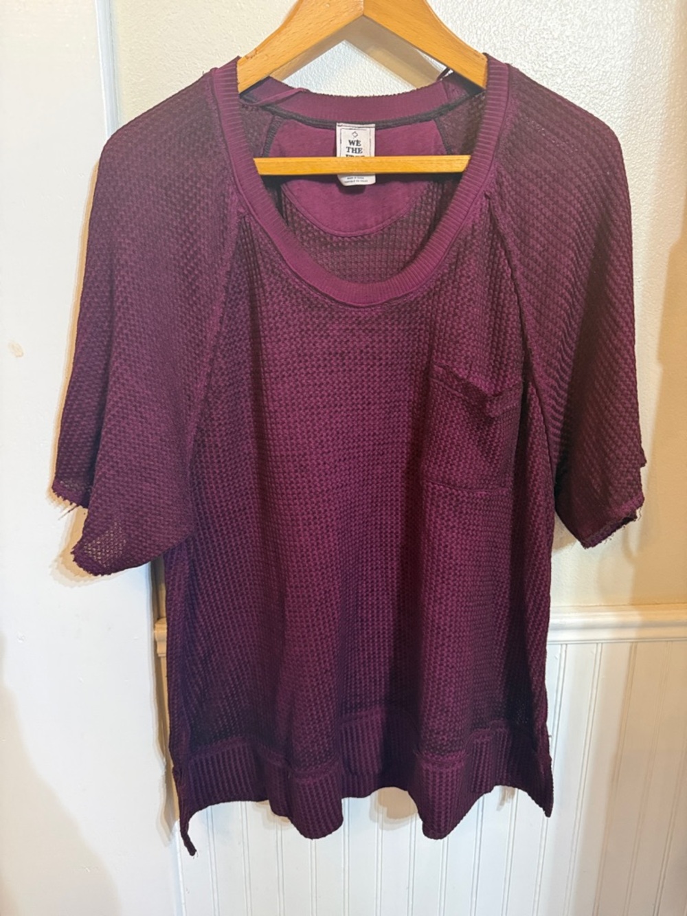 We The Free Plum Waffle-Knit Short Sleeve Top